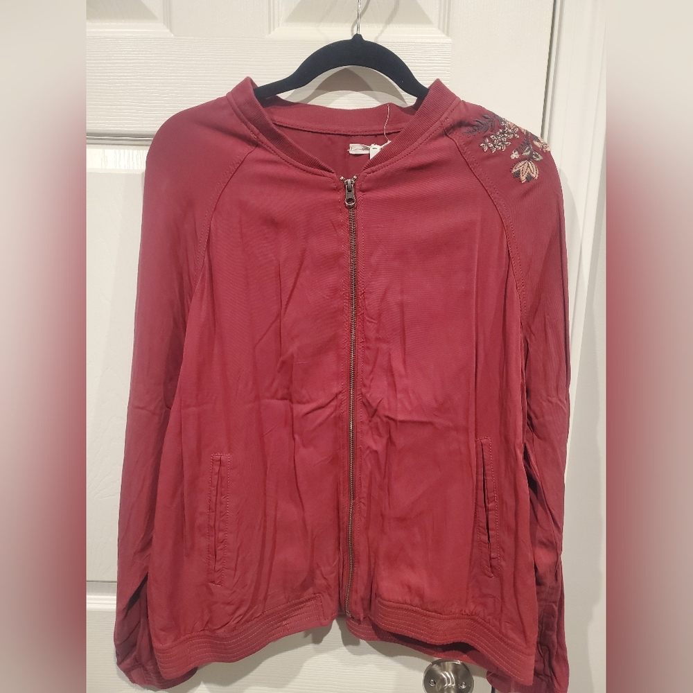Maurices Drapey Bomber jacket with floral embroidery
